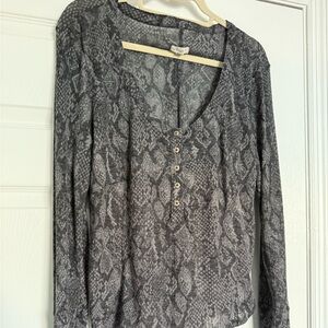 Pilcro Charcoal Snake Print Long Sleeve Top